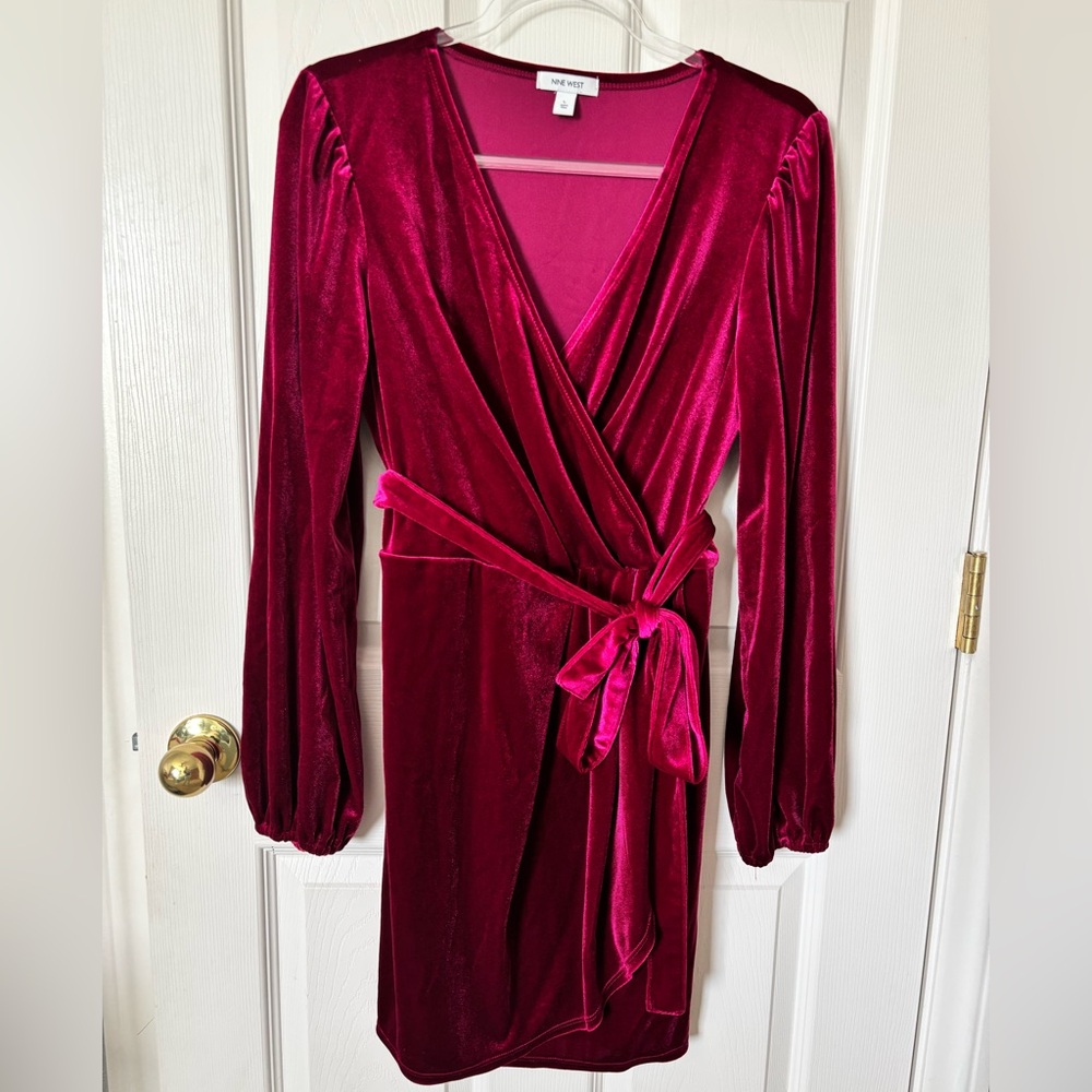 Raspberry Velvet Faux Wrap Dress